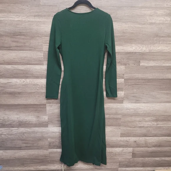 OGL Move Size L Surplice Wrap Midi Dress Green Long Sleeve Eco-Mousse Stretch - Picture 5 of 16
